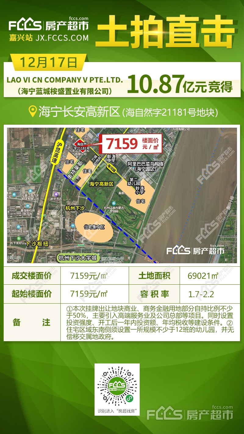 楼面价7159元㎡！海宁融杭高地大商业旁宅地不香了？